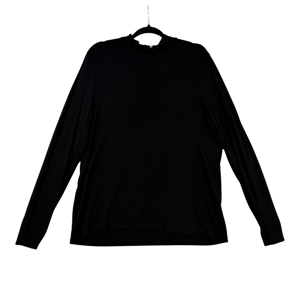 Chicos Black Quarter Zip Mock Neck Long Sleeve Top Rayon Spandex Size 2 Large